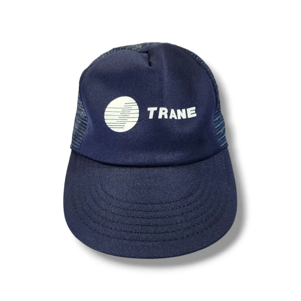 Vintage Trane Mesh Foam Snapback Trucker Hat Cap Blue USA‎ Made